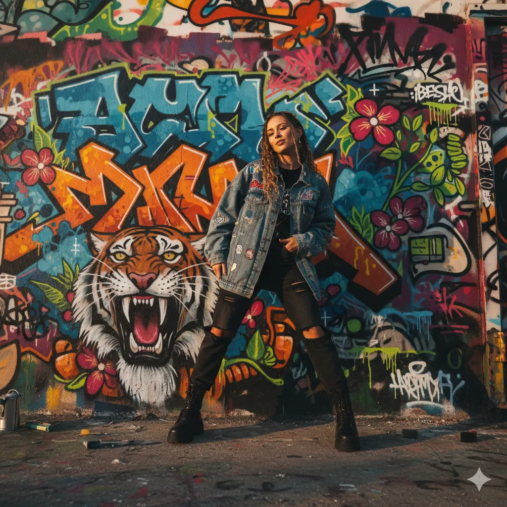 Fotoshoot met graffiti muur